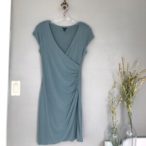 Ann Taylor Seafoam Green Faux-Wrap Cap Sleeve Dress
